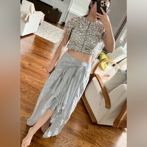 Silver Sequin Crop Top and Skirt Set